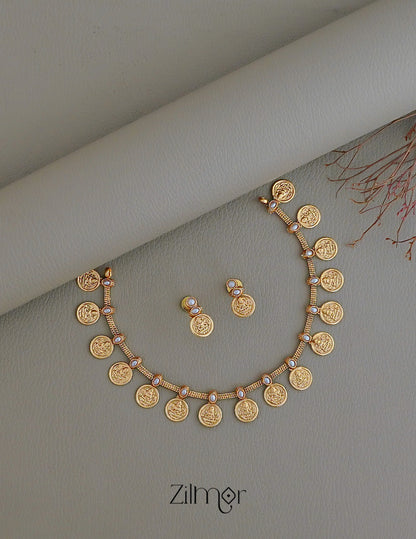 NV101234 - Antique Necklace Lakshmi Coin with Earring Set(color option) 7-Zilmor