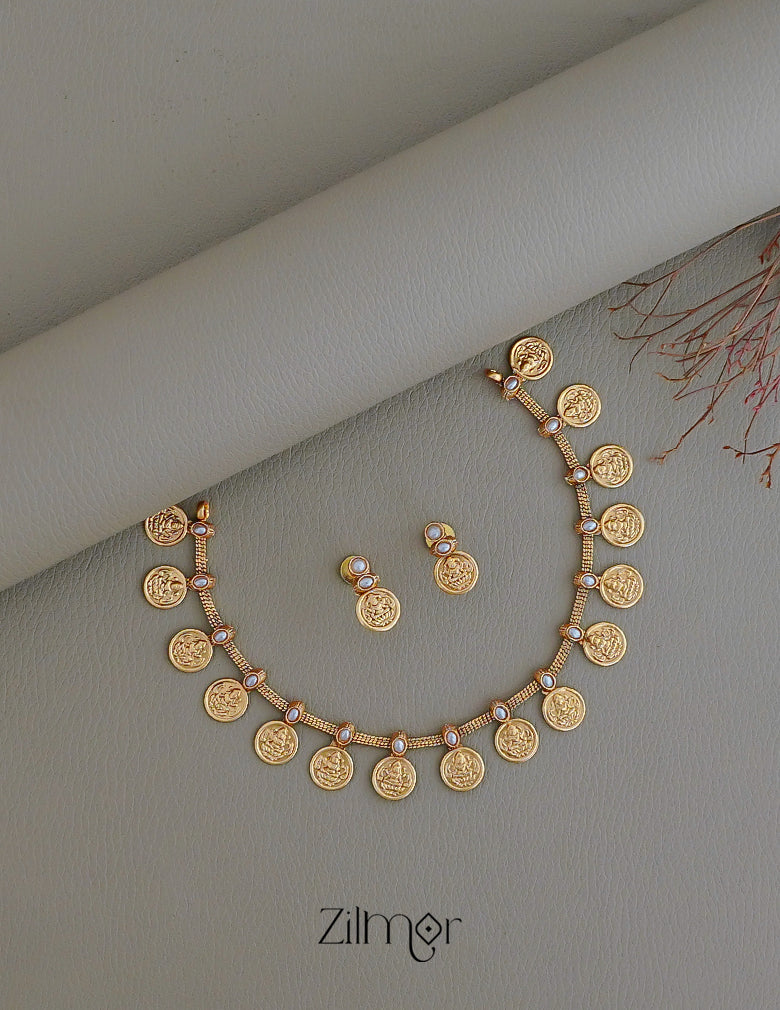 NV101234 - Antique Necklace Lakshmi Coin with Earring Set(color option) 7-Zilmor