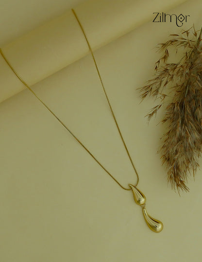 Anti Tarnish Gold Tone Teardrop Duo Pendant Simple Necklace-ZF1012134