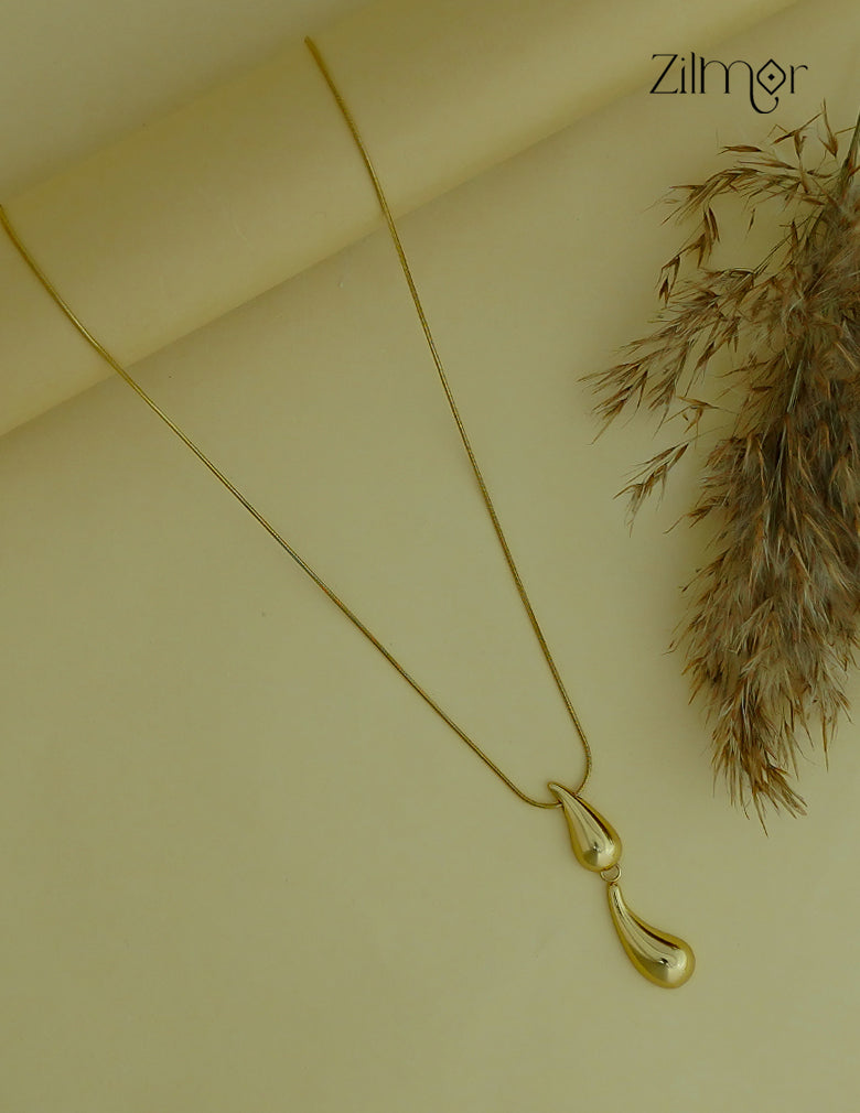 Anti Tarnish Gold Tone Teardrop Duo Pendant Simple Necklace-ZF1012134