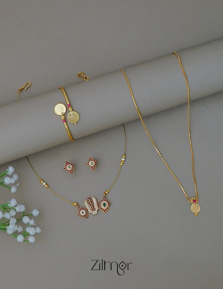 KY1011834- Perumal pendant Invisible & Gold Plated Kaashu Necklace Bangle Earrings Set Combo 1-Zilmor