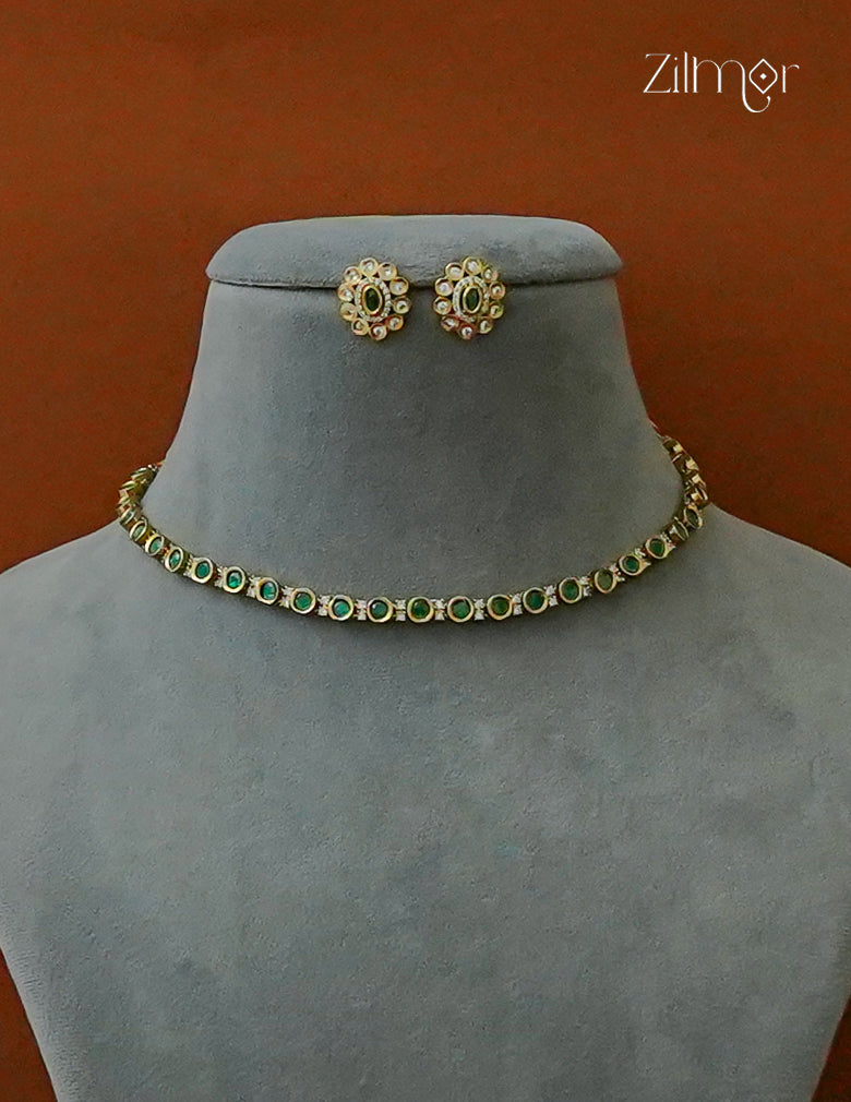 Antique Moissanite Stone Choker Earrings Set | AD Stone Necklace -SN1012163