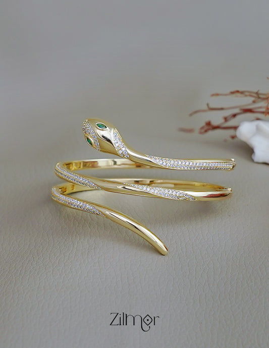 ZH1011727 - Multi layer AD Stone Snake Anti Tarnish Openable Cuff Bracelet Bangle