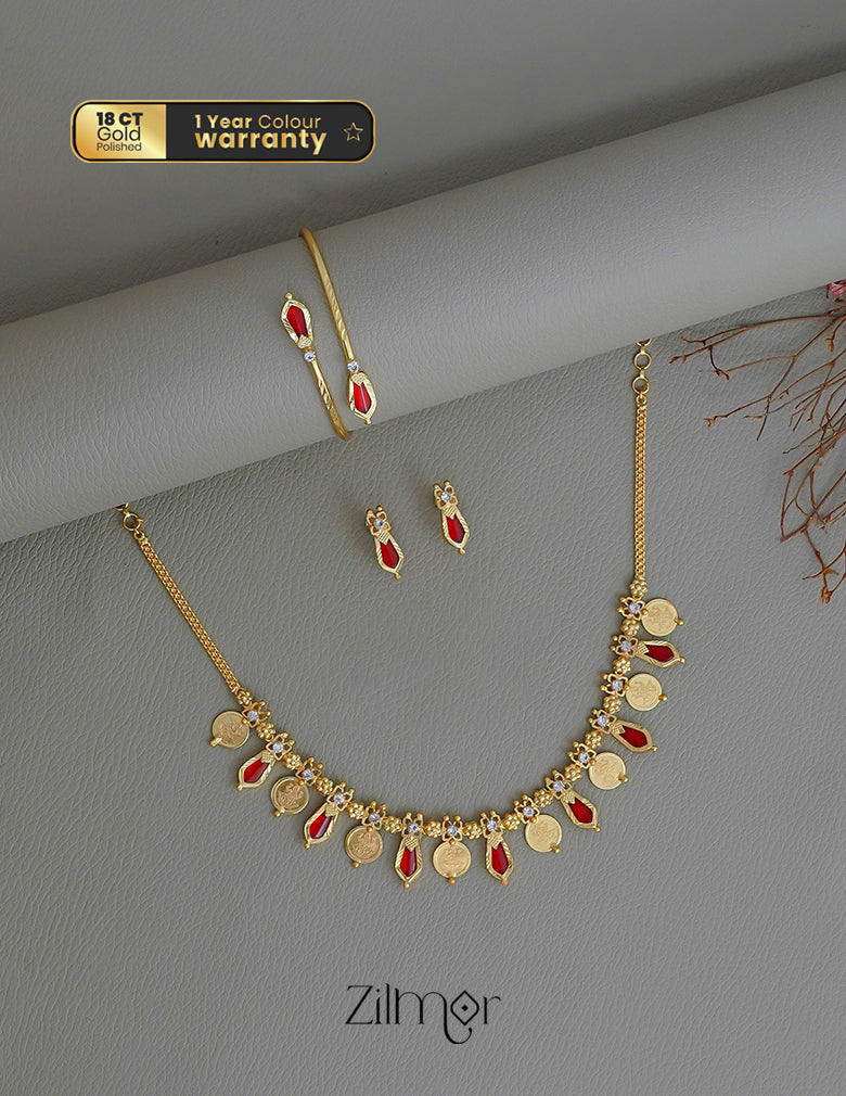 KY1011774- Gold tone Lakshmi coin & Nagapadam Necklace Earrings with Bangle set combo 4-Zilmor