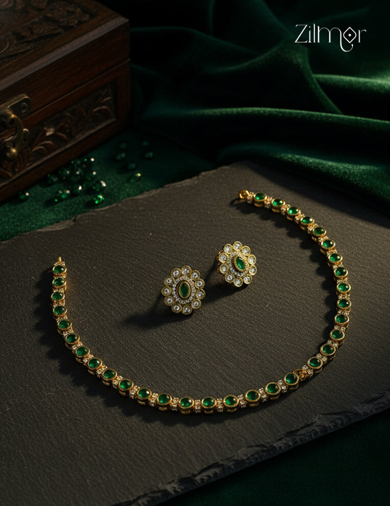 Antique Moissanite Stone Choker Earrings Set | AD Stone Necklace -SN1012163