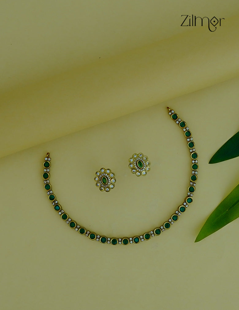 Antique Moissanite Stone Choker Earrings Set | AD Stone Necklace -SN1012163