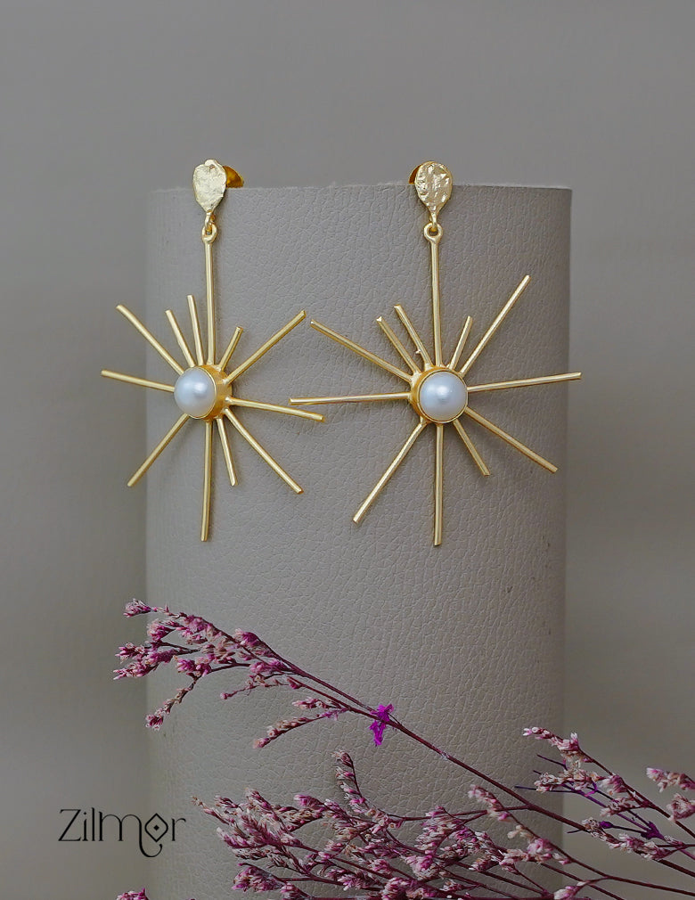 ZA1011882 - Golden Sun Dangle Pearl Earrings 1-Zilmor