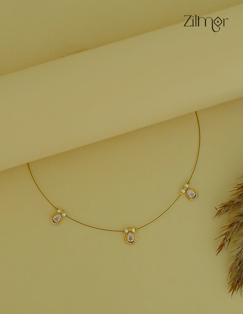 SN1011677- AD Stone with Pearl Pendant Hanging Invisible Necklace (color option)