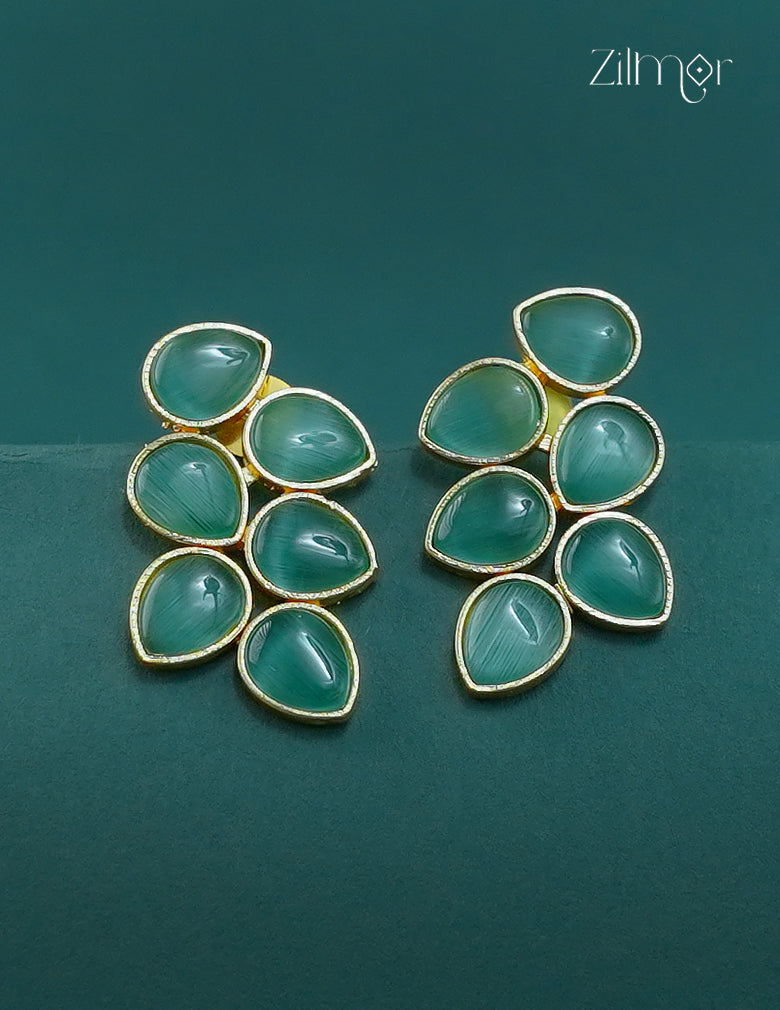 Golden Leaf Shaped Semi Precious Stone Earrings(color option) - CL1012289