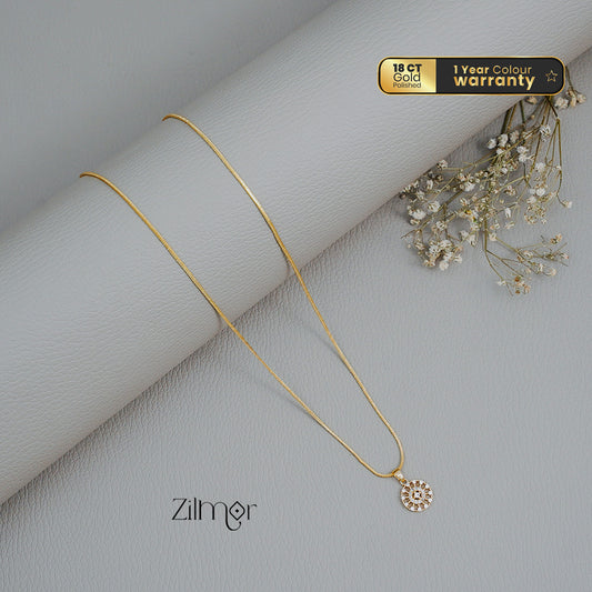 AG101797 - Gold Tone AD Stone Pendant Simple Necklace