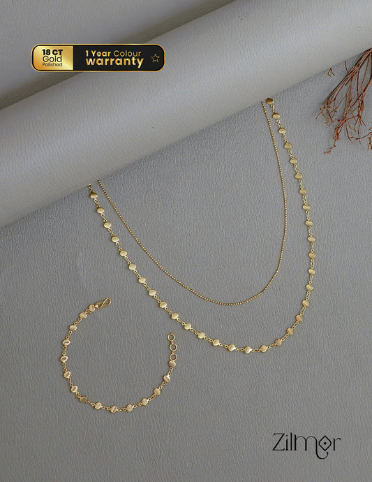 KY1011755 - Anti Tarnish Dot Layered Chain Necklace & Bracelet Combo