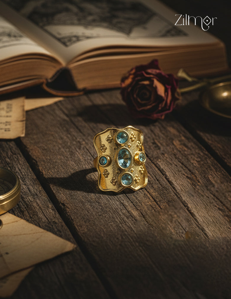 18k Gold Plated Gemstone Ring – Adjustable, Anti-Tarnish - ZP1012184