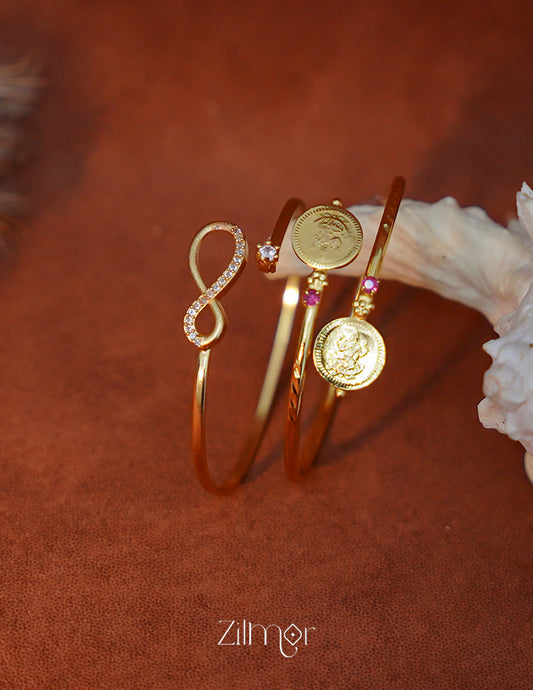 KY1011779 - Gold Plated AD Stone Openable &Lakshmi coin Adjustable Bangle Combo