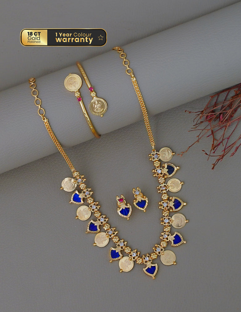 KY1011828 - Gold tone palakka coin Necklace Earrings Bangle combo 2-Zilmor