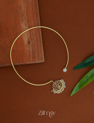 AS1012149 - Golden Lotus Pearl Hasli – Artistic Neck Cuff Choker Necklace