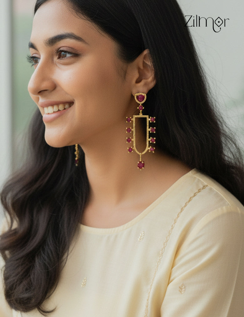 18K Gold Plated Designer Glossy Stone Hanging Anti-Tarnish Earrings - ZP1012175