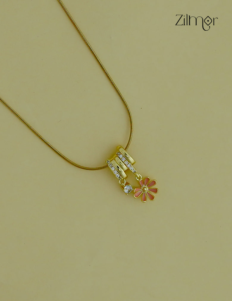 Gold Tone Ad Stone with Flower Pendant Simple Necklace-ZF1012144