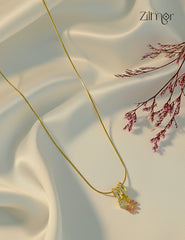 Gold Tone Ad Stone with Flower Pendant Simple Necklace-ZF1012144