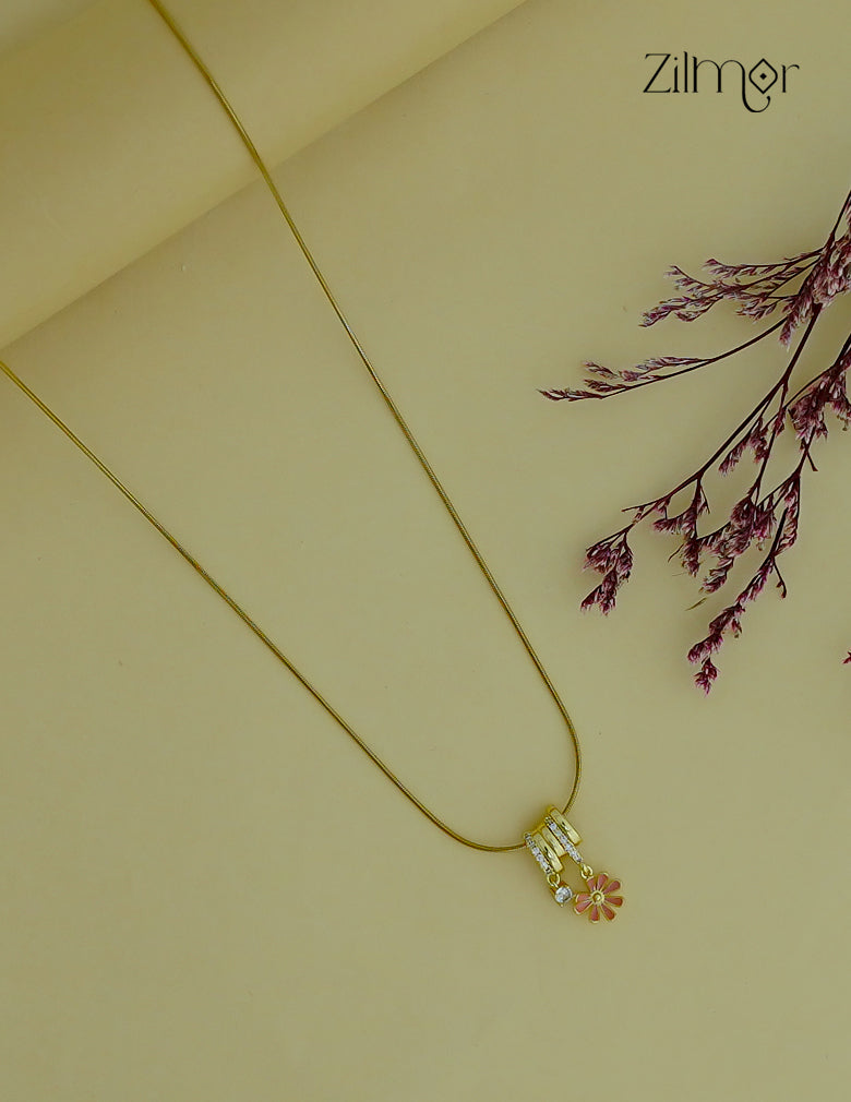 Gold Tone Ad Stone with Flower Pendant Simple Necklace-ZF1012144