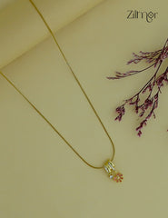 Gold Tone Ad Stone with Flower Pendant Simple Necklace-ZF1012144