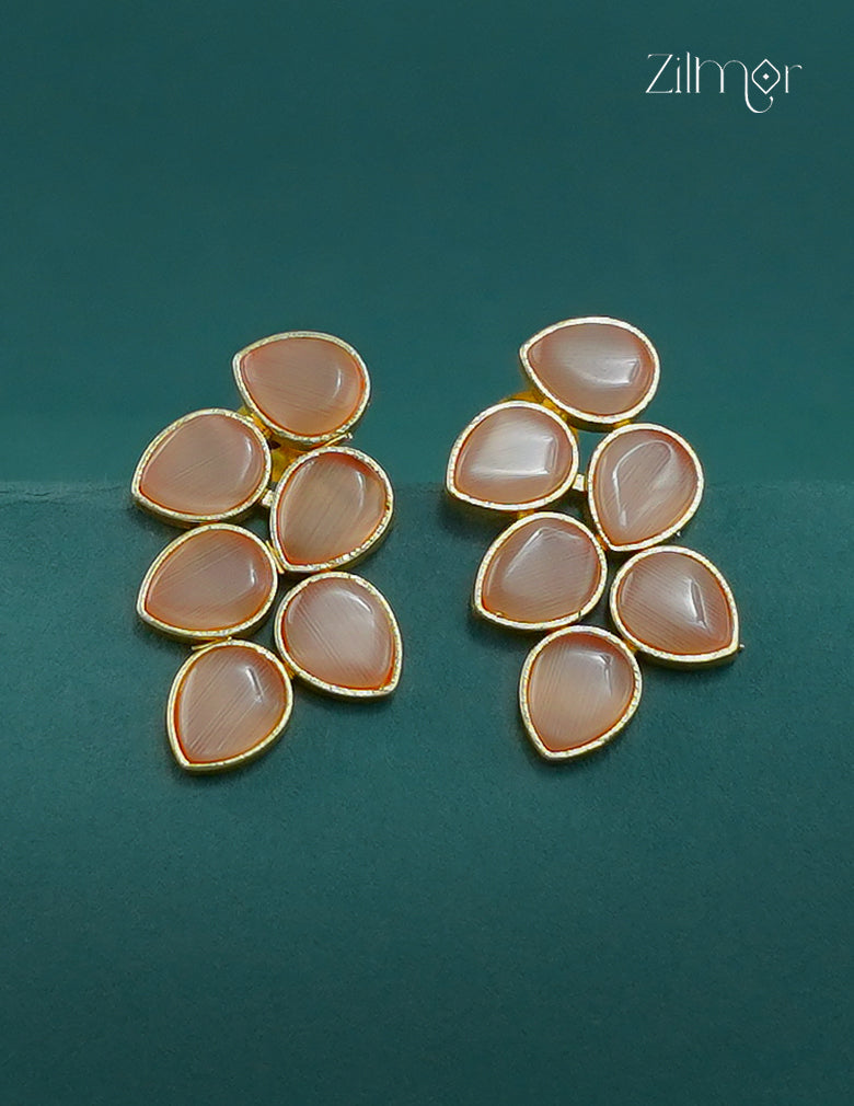 Golden Leaf Shaped Semi Precious Stone Earrings(color option) - CL1012289