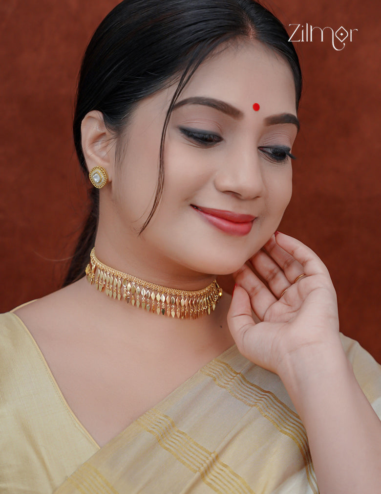18k Gold Plated  kerala style ElakkaThali choker Necklace  - ZU1012324