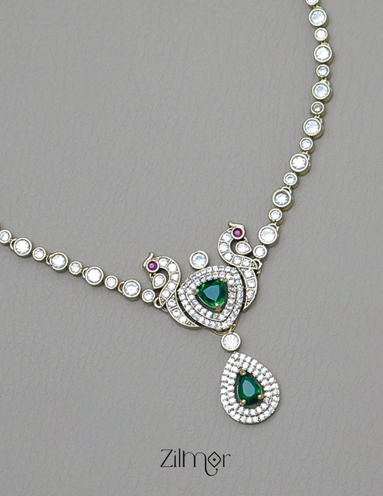 KA1011708- Antique Moissanite Stone Pendant Choker Earrings Set | AD Stone Necklace 6-Zilmor