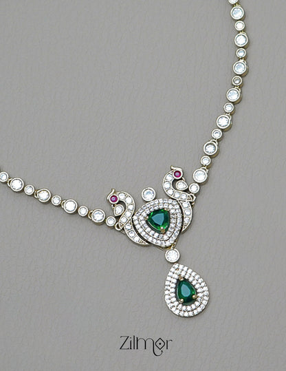 KA1011708- Antique Moissanite Stone Pendant Choker Earrings Set | AD Stone Necklace 6-Zilmor