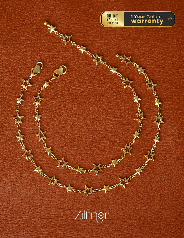 KT1011694- Gold Plated  Pair Star Anklets 3-Zilmor