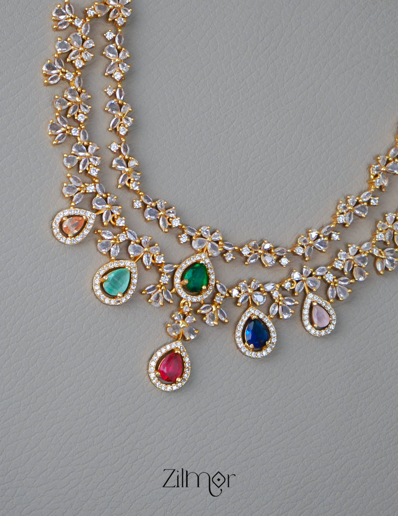 SN101725 - AD Stone 2 Layer Necklace Set Earring
