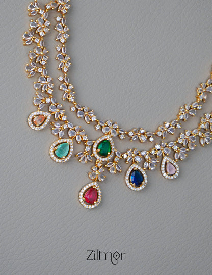 SN101725 - AD Stone 2 Layer Necklace Set Earring 9-Zilmor