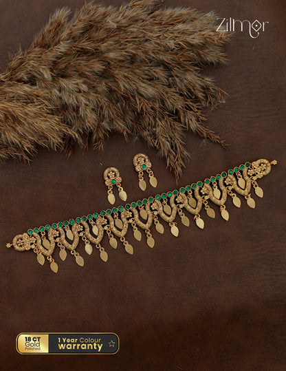 Antique Elakkathali Choker Necklace Set with Earrings | NV1012699