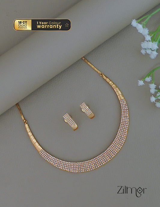 SG1011908- Gold Plated AD Stone Necklace with Earrings Set 2-Zilmor