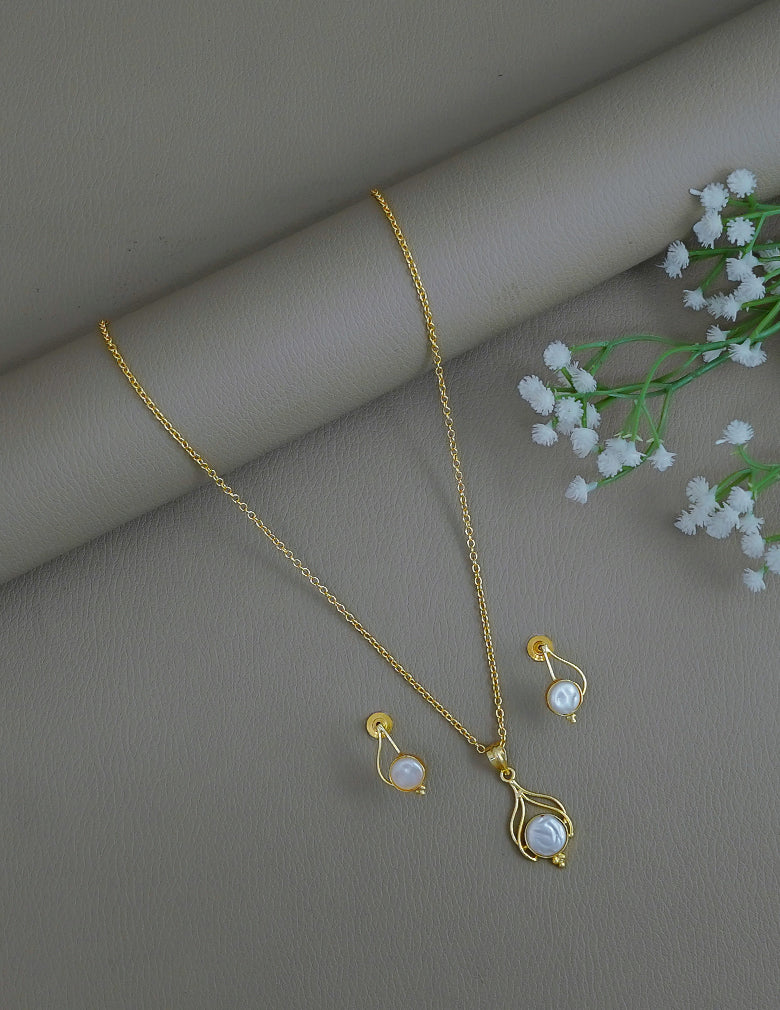 ZA1011887 - Simple Pearl Necklace Earring Set 1-Zilmor