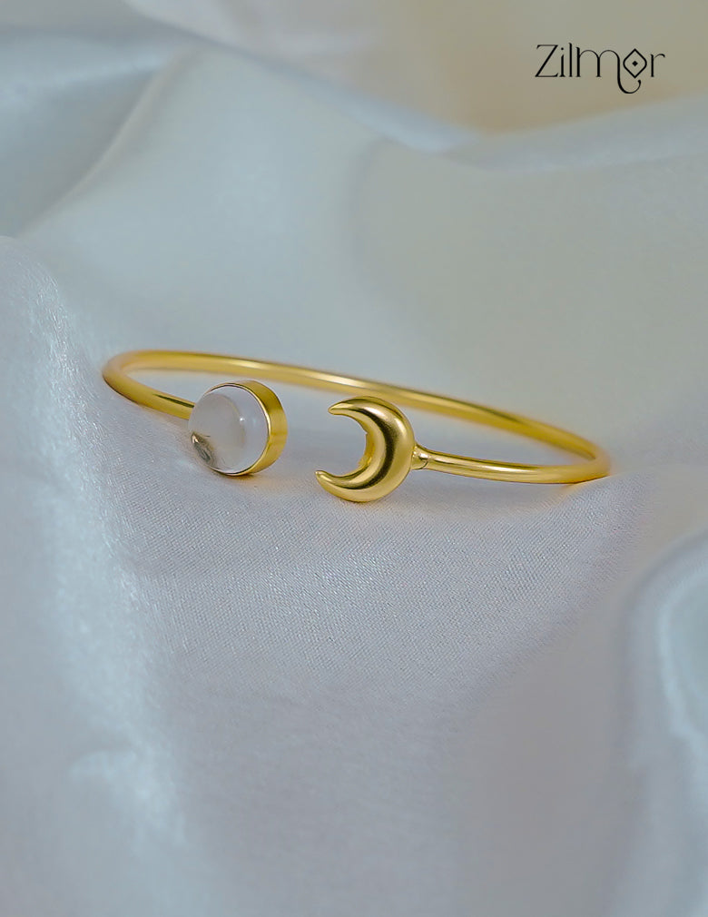Golden Adjustable Half Moon Anti Tarnish Bracelet Bangle- AS1012187