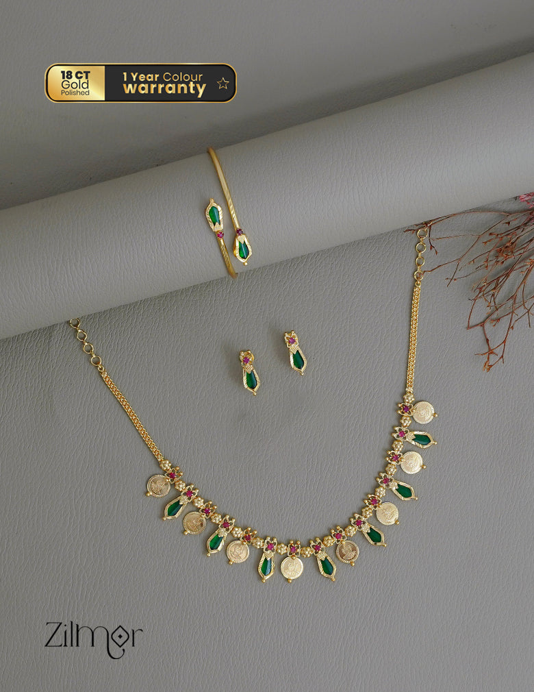 KY1011774- Gold tone Lakshmi coin & Nagapadam Necklace Earrings with Bangle set combo 1-Zilmor