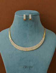 SG1011908- Gold Plated AD Stone Necklace with Earrings Set 3-Zilmor