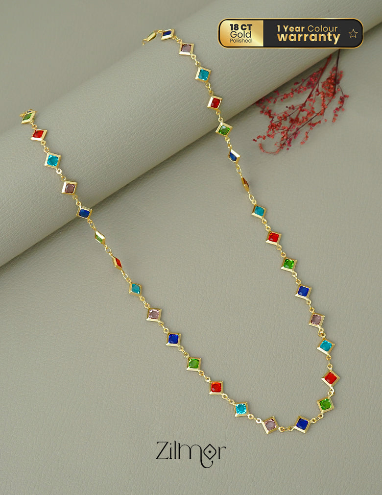 KT1011644 - 18k Gold Plated Semi Precious  multicolor Stone  Long Necklace