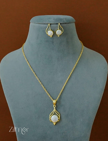 ZA1011887 - Simple Pearl Necklace Earring Set 2-Zilmor