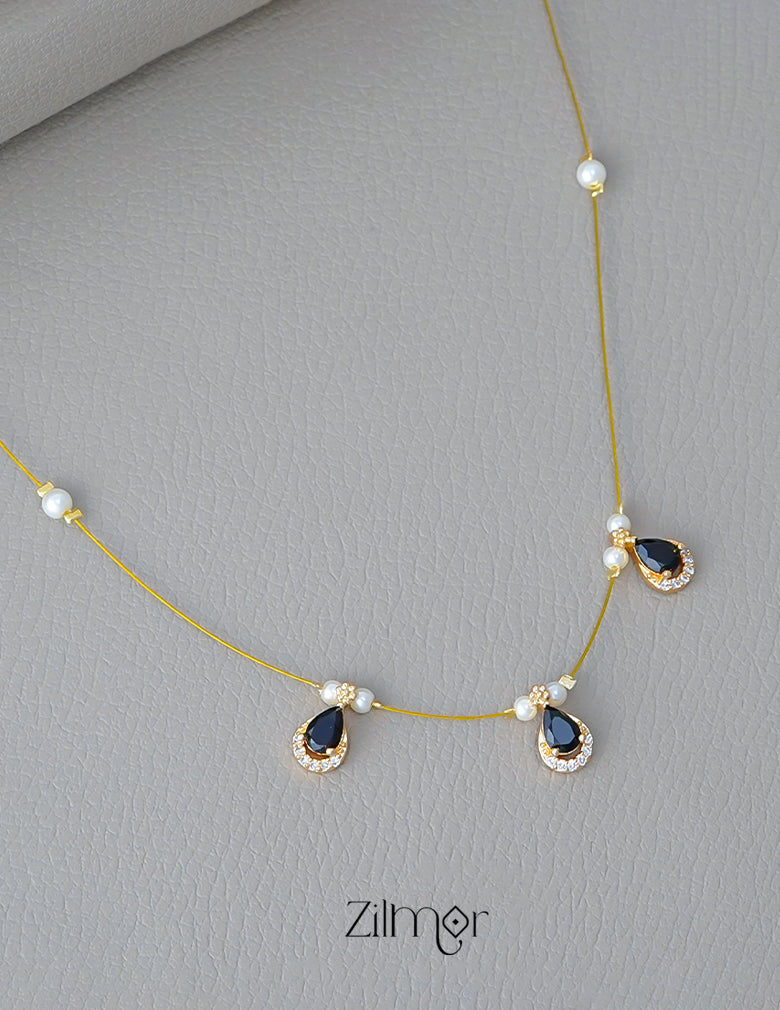 SN1011677- AD Stone with Pearl Pendant Hanging Invisible Necklace (color option) 2-Zilmor