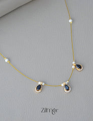 SN1011677- AD Stone with Pearl Pendant Hanging Invisible Necklace (color option) 2-Zilmor