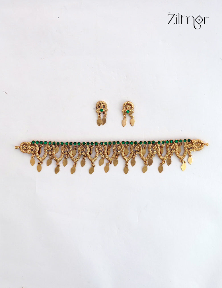 Antique Elakkathali Choker Necklace Set with Earrings | NV1012699