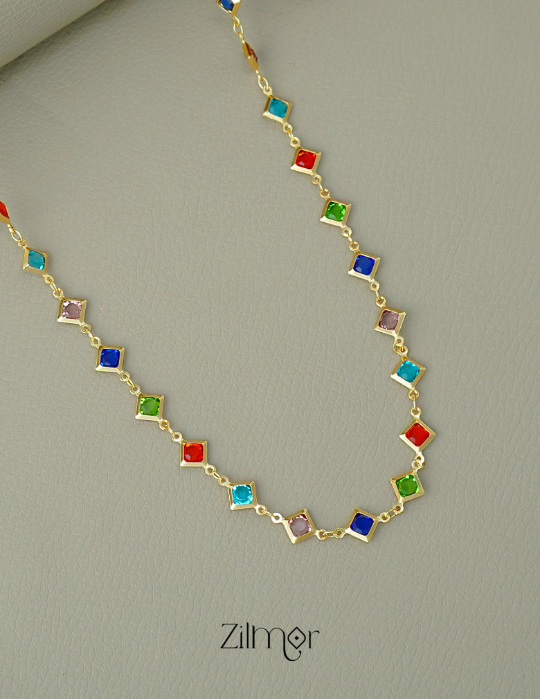 KT1011644 - 18k Gold Plated Semi Precious  multicolor Stone  Long Necklace