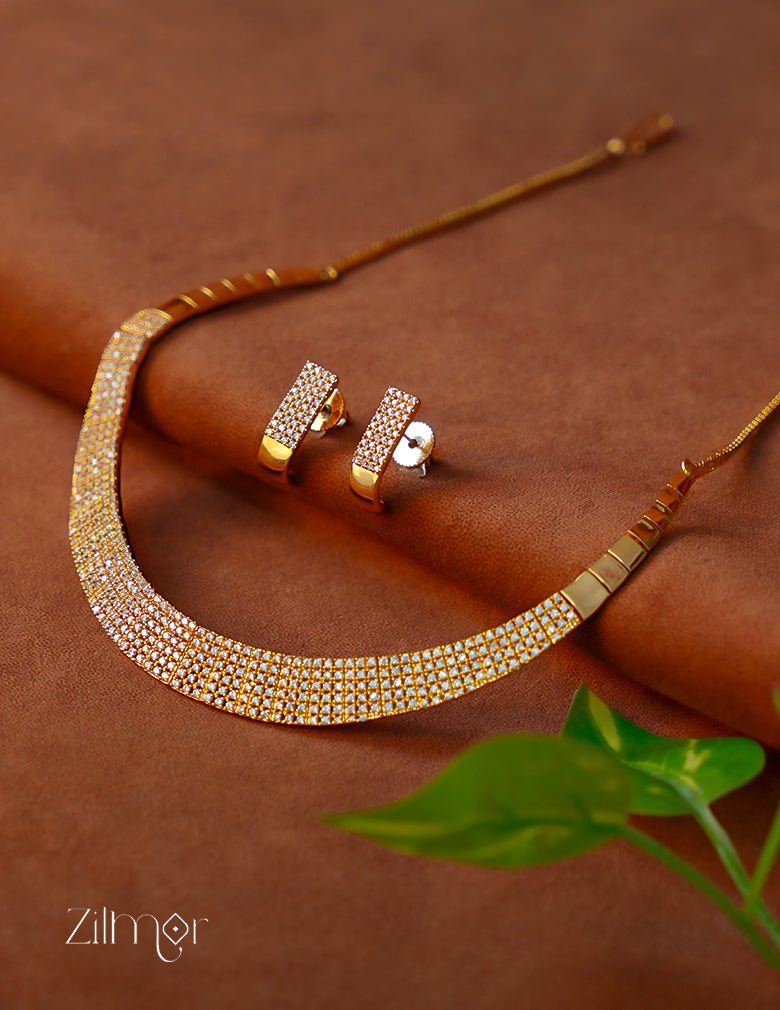 SG1011908- Gold Plated AD Stone Necklace with Earrings Set 1-Zilmor