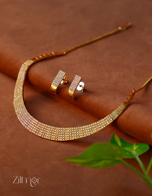 SG1011908- Gold Plated AD Stone Necklace with Earrings Set 1-Zilmor