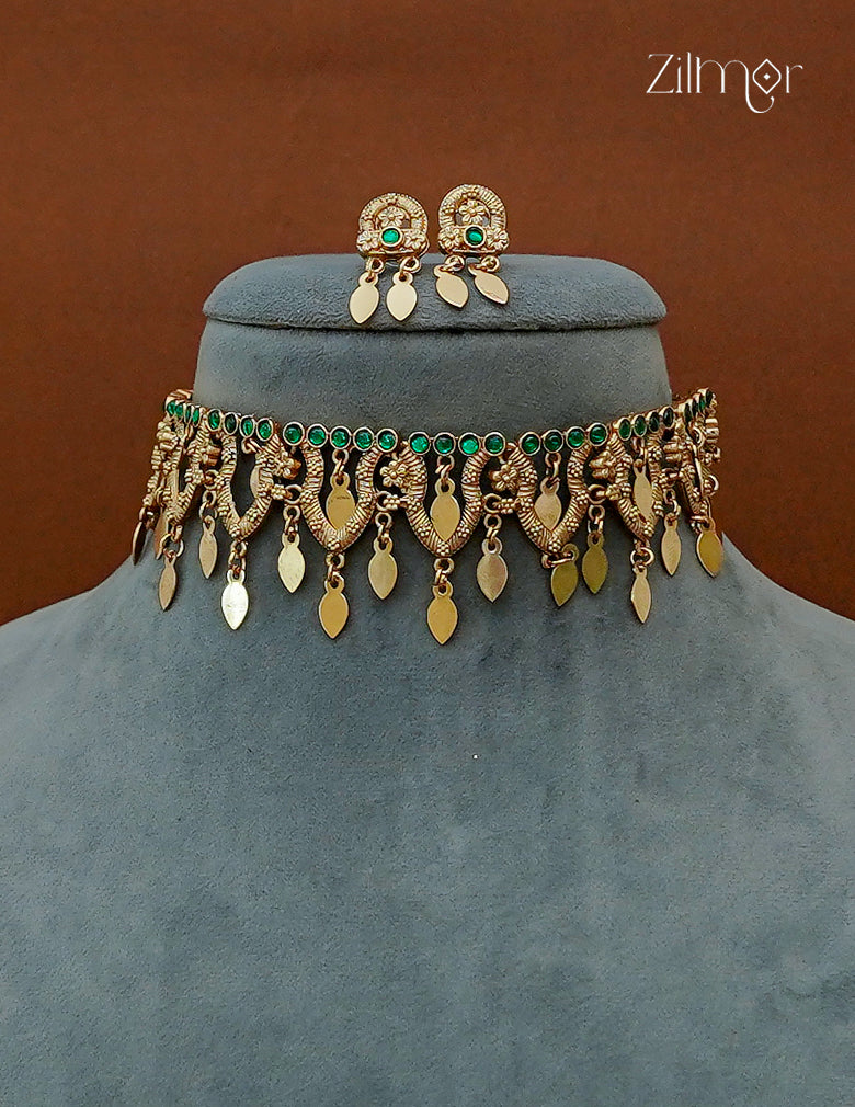 Antique Elakkathali Choker Necklace Set with Earrings | NV1012699