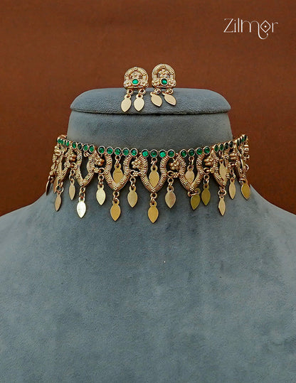 Antique Elakkathali Choker Necklace Set with Earrings | NV1012699