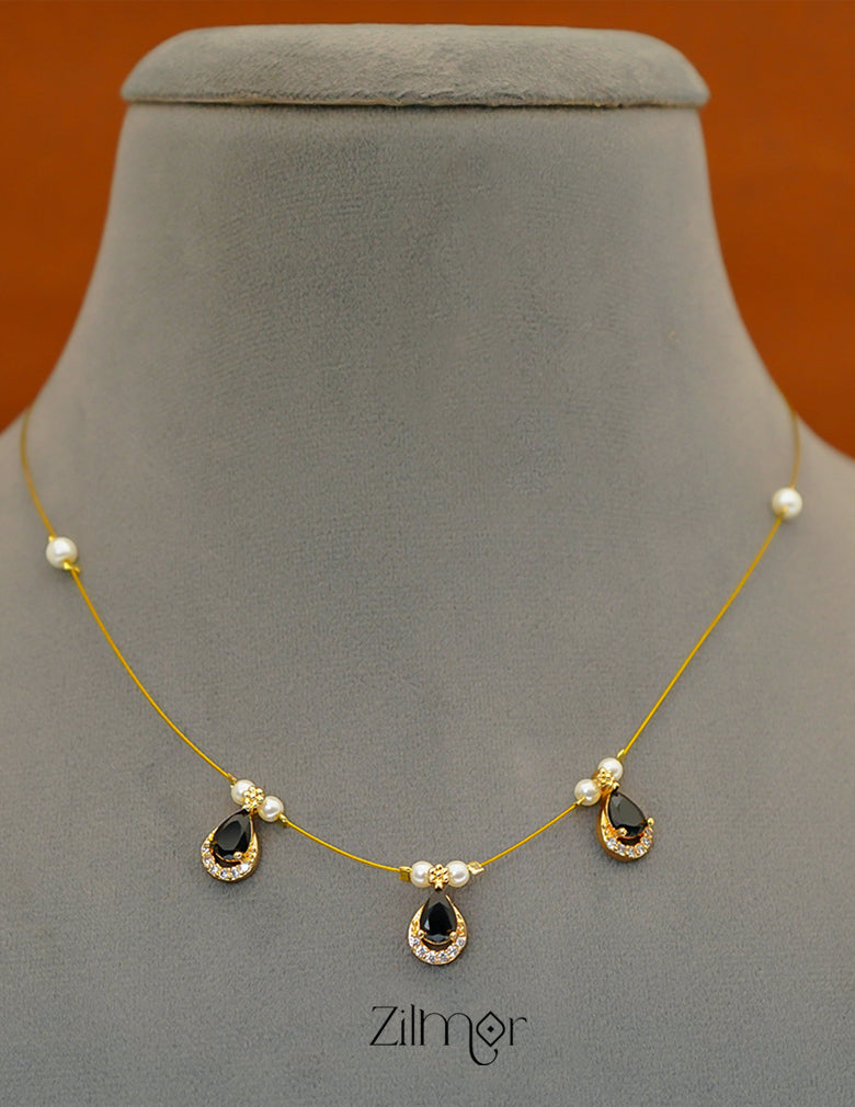 SN1011677- AD Stone with Pearl Pendant Hanging Invisible Necklace (color option) 7-Zilmor
