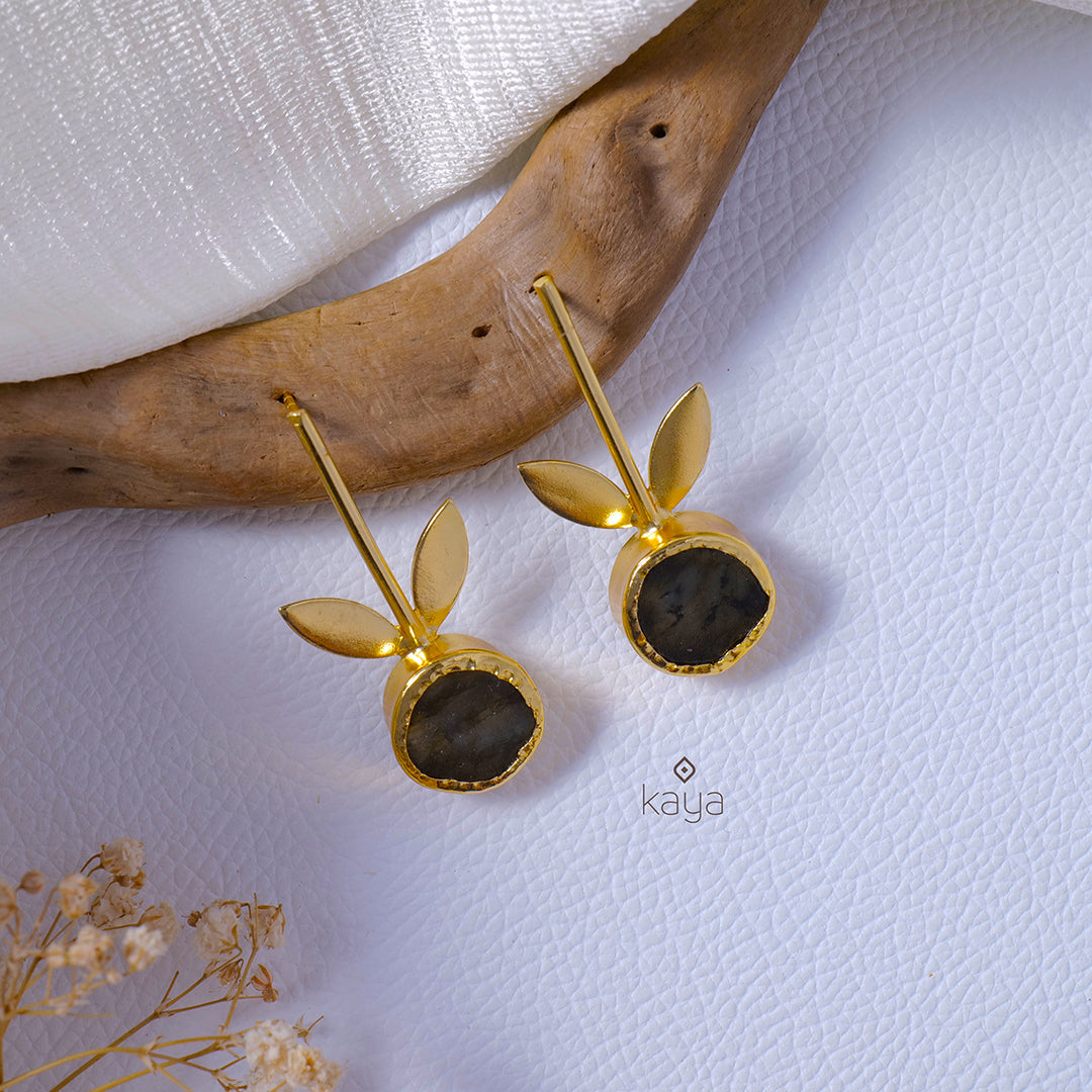 Natural Raw Stone With Leaf shaped Hoop Earrings -AS100831