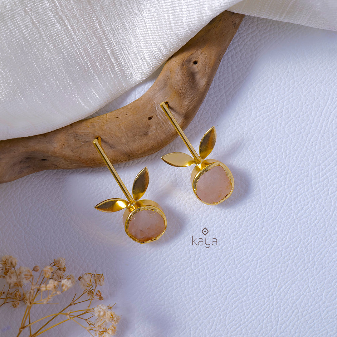 Natural Raw Stone With Leaf shaped Hoop Earrings -AS100831